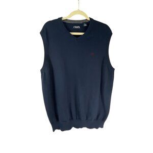 Chaps Navy Blue Sleeveless V-Neck Sweater Vest L Men's Cotton Blend Logo Golf